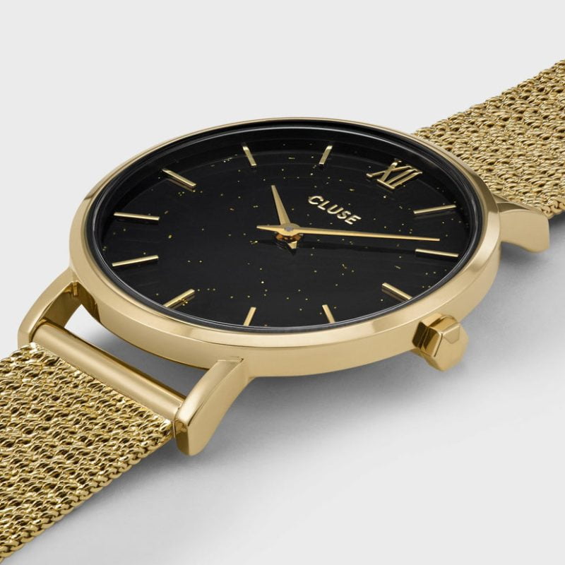 Cluse Gift Box Minuit Special Mesh Gold Color & Leather Strap