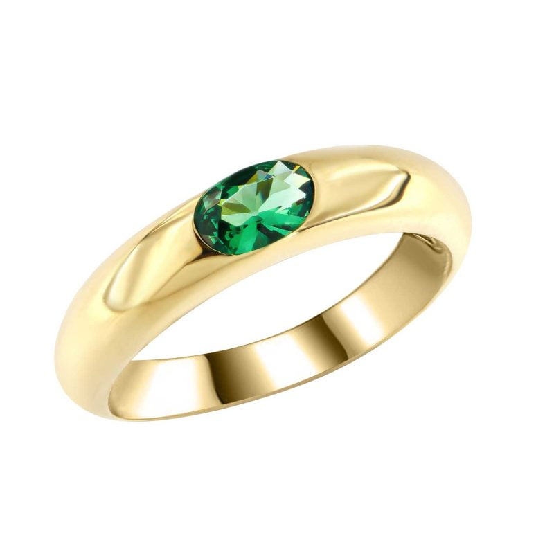 Μονόπετρο δαχτυλίδι με οβάλ πράσινη πέτρα