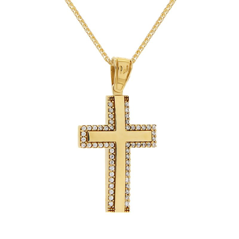 Χρυσός γυναικείος σταυρός με περιμετρικά ζιργκόν