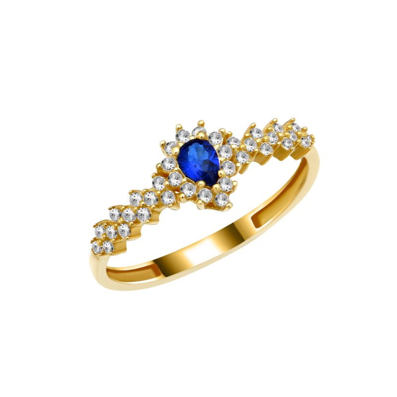 Χρυσό δαχτυλίδι με μπλε πέτρα δάκρυ και ζιργκόν