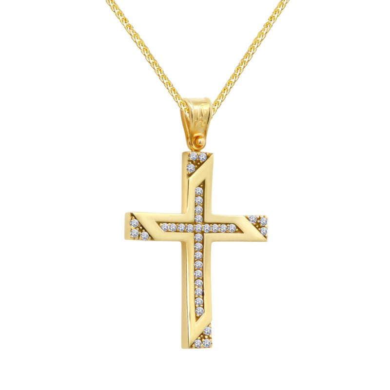 Πρωτότυπος χρυσός γυναικείος σταυρός με ζιργκόν
