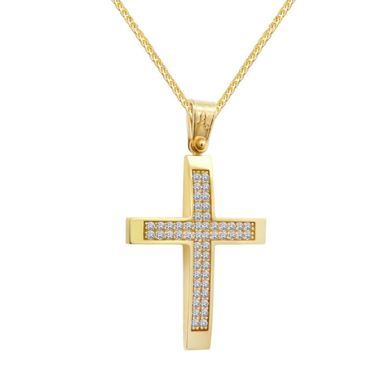 Χρυσός γυναικείος σταυρός με 2 σειρές ζιργκόν