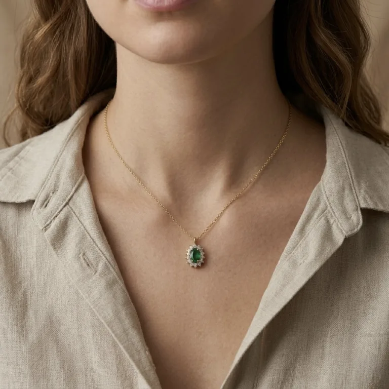 Χρυσό κολιέ ροζέτα με πράσινη πέτρα