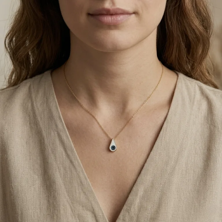 Χρυσό κολιέ μάτι από λευκό σμάλτο και μπλε πέτρες