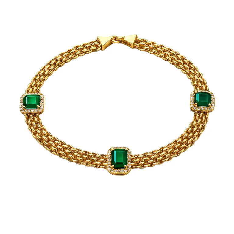Βραχιόλι με σμαραγδί πέτρες και λευκά ζιργκόν
