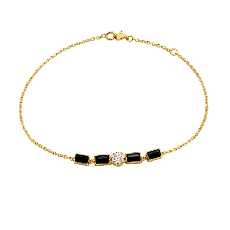 Χρυσό βραχιόλι με μαύρα ορθογώνια και ζιργκόν