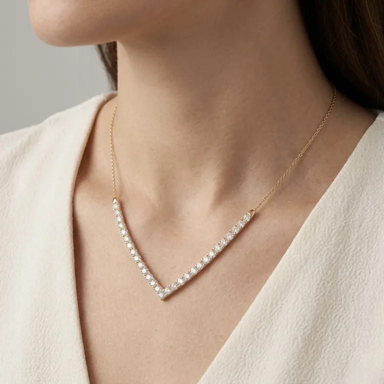 Χρυσό κολιέ σε σχήμα "V" με ζιργκόν