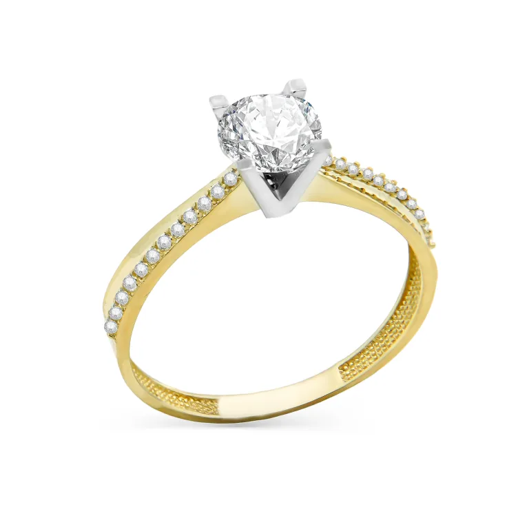 Μονόπετρο δίχρωμο δαχτυλίδι με πλαϊνά ζιργκόν