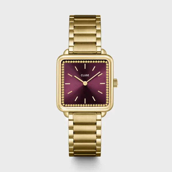 La Tétragone Watch Steel, Wine stones, Gold Colour