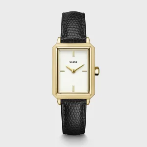 Fluette Watch Leather, Black Lizard, Gold Colour