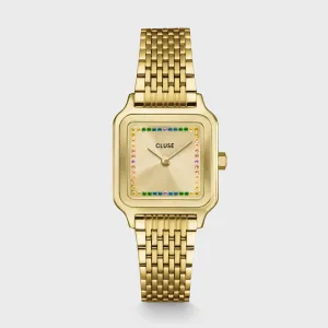 Gracieuse Petite Watch Steel, Rainbow stones, Gold Colour