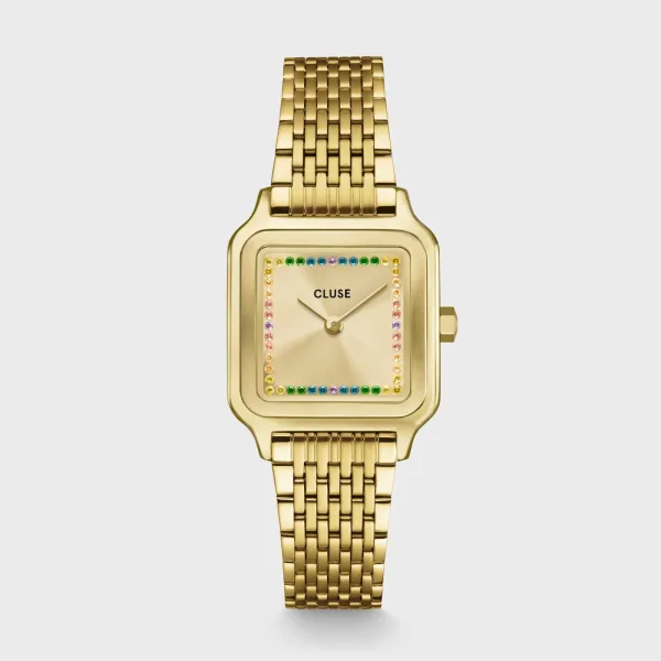 Gracieuse Petite Watch Steel, Rainbow stones, Gold Colour