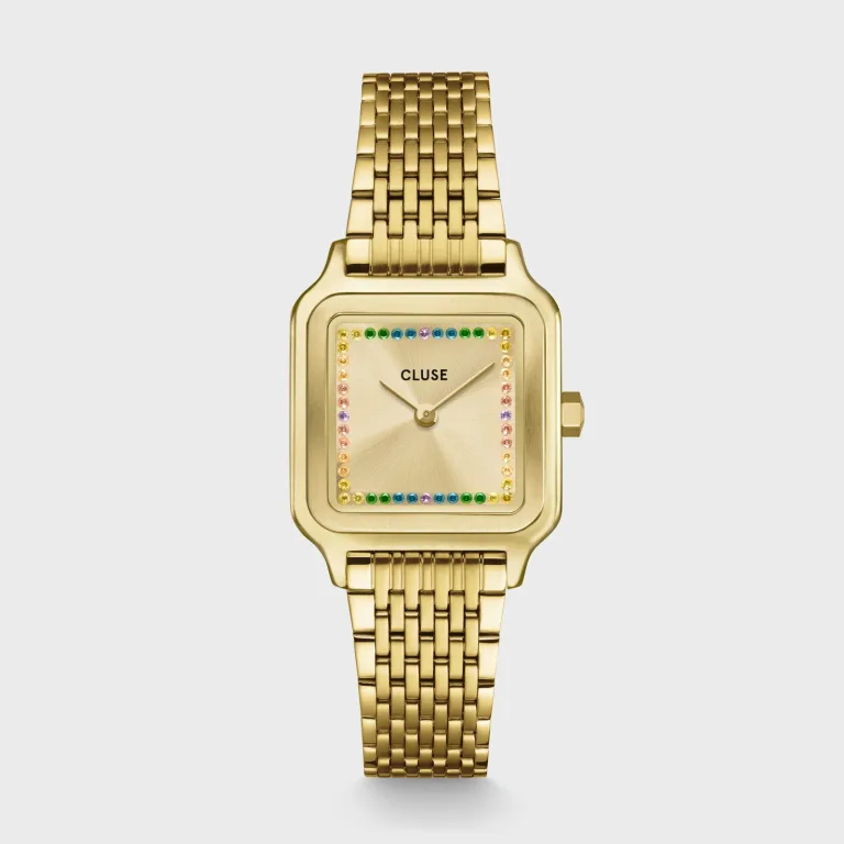 Gracieuse Petite Watch Steel, Rainbow stones, Gold Colour