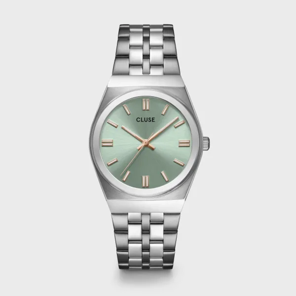 Retro 70's Watch Steel, Sage Green, Silver Colour