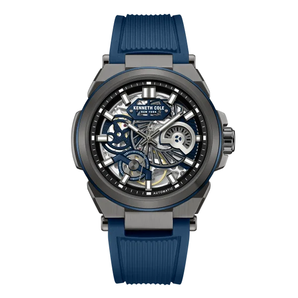 KENNETH COLE NEW YORK MEN WATCH AUTOMATIC BLUE SILICONE STRAP
