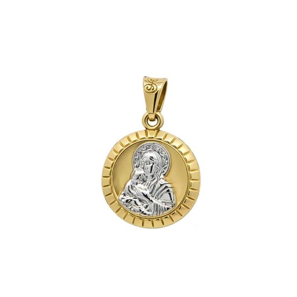 Dichromo Chryso Mentagion Panagia me Grammiko Plaisio