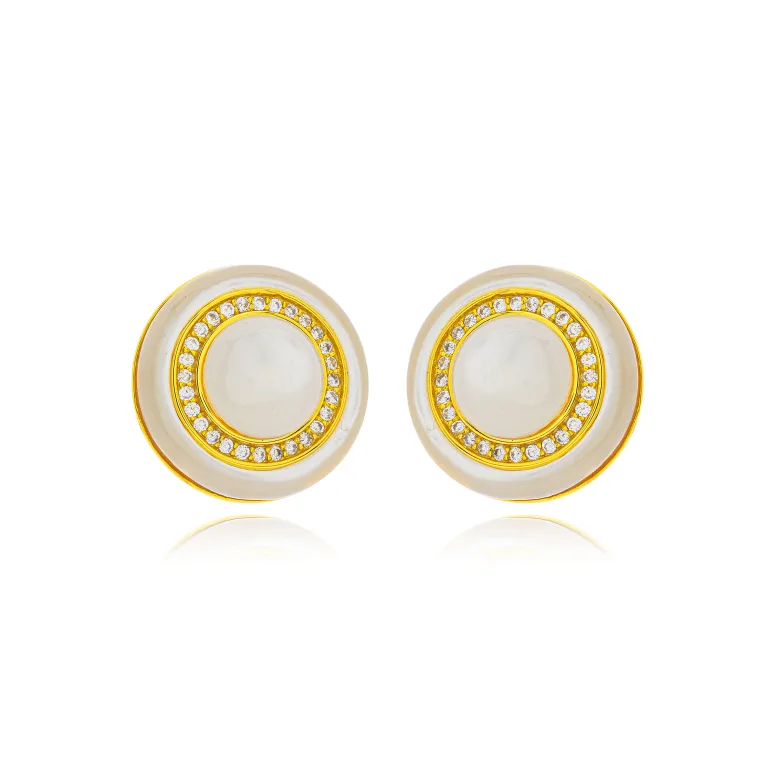 JOOLS ασημένια επιχρυσωμένα σκουλαρίκια με πέτρες φίλντισι και ζιργκόν