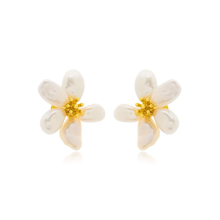 JOOLS ασημένια επιχρυσωμένα σκουλαρίκια με πέτρες μαργαριτάρι