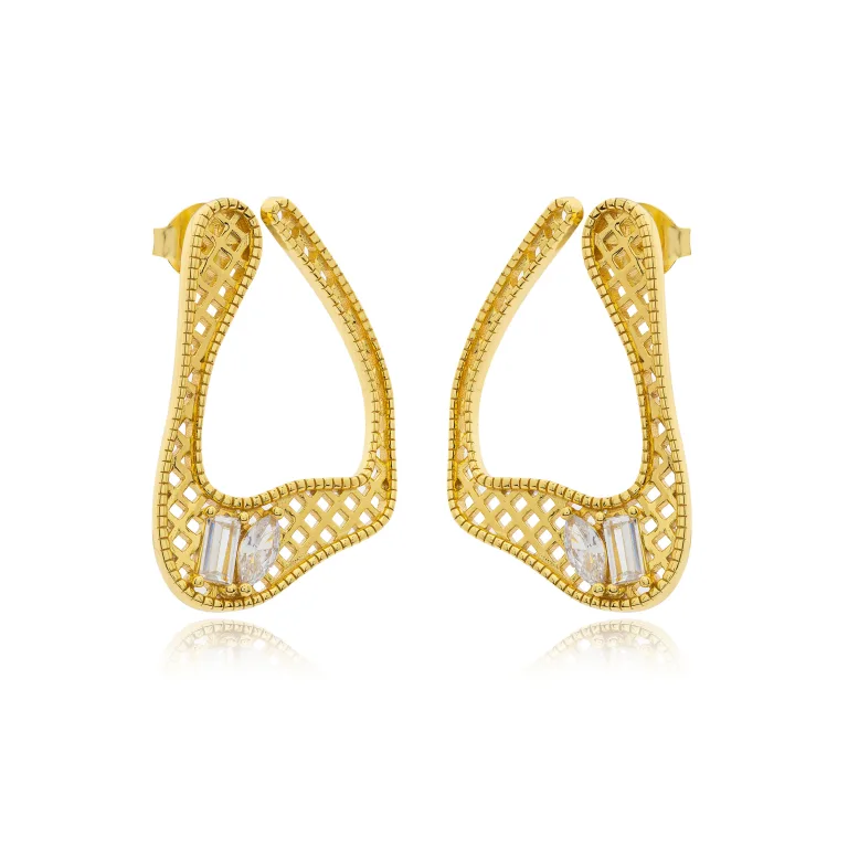 JOOLS ασημένια επιχρυσωμένα σκουλαρίκια με πέτρες ζιργκόν