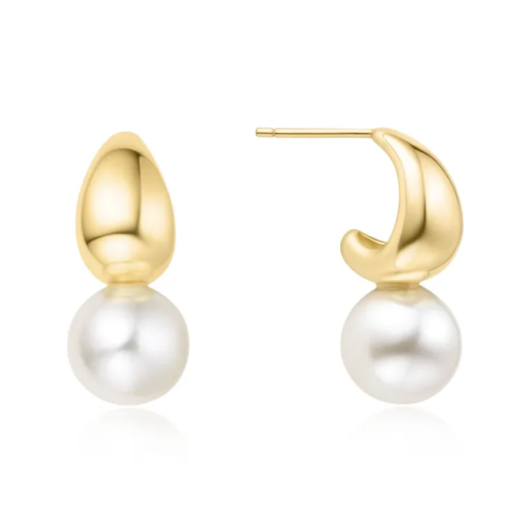 Ασημένια επιχρυσωμένα σκουλαρίκια ANIA HAIE με πέτρες μαργαριτάρι E062-06G