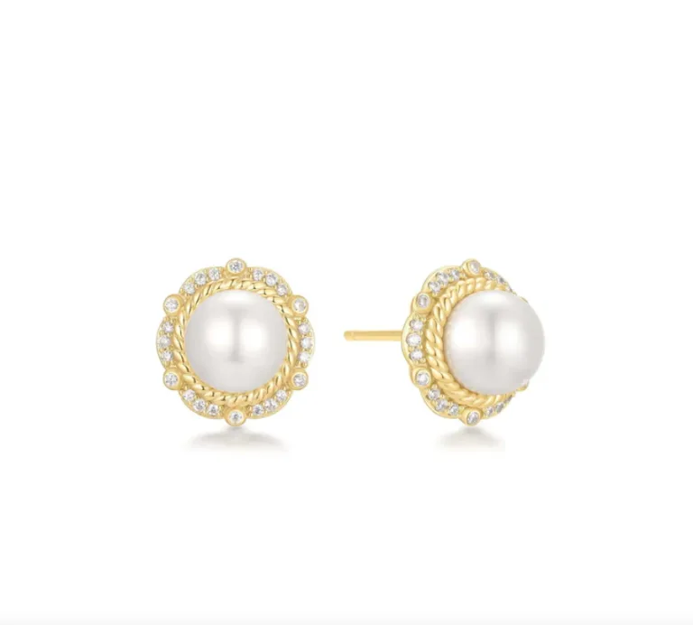 Ασημένια επιχρυσωμένα σκουλαρίκια ANIA HAIE με πέτρες ζιργκόν και μαργαριτάρι E069-06G