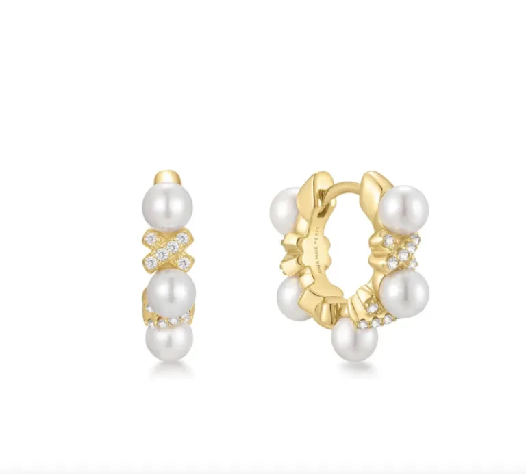 Ασημένια επιχρυσωμένα σκουλαρίκια ANIA HAIE με πέτρες ζιργκόν και μαργαριτάρι E069-07G