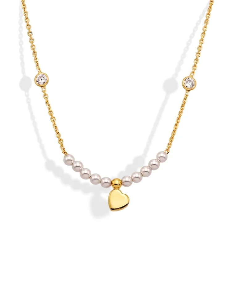 Ασημένιο επιχρυσωμένο κολιέ VOGUE με πέτρες ζιργκόν και μαργαριτάρι 20173530401