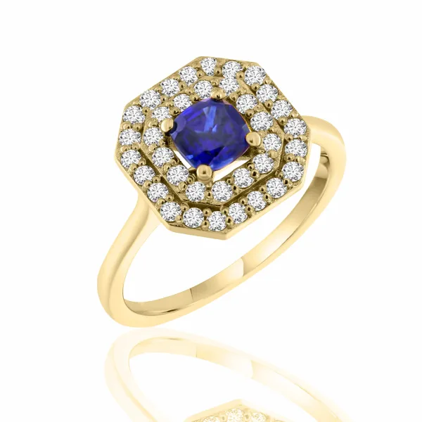 Metrongold χρυσό δαχτυλίδι με λευκά ζαφείρια και London Blue Topaz