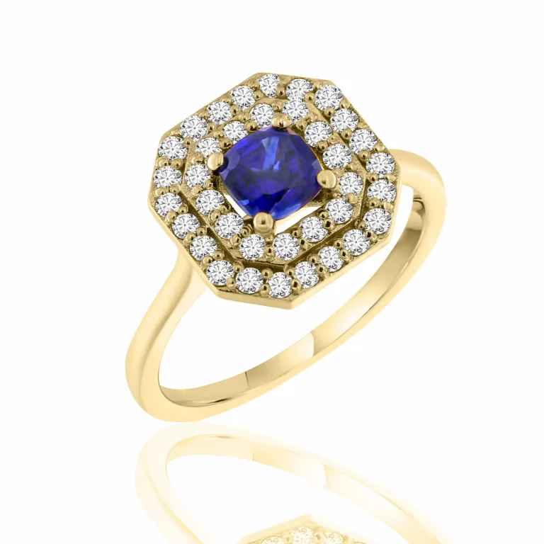 Metrongold χρυσό δαχτυλίδι με λευκά ζαφείρια και London Blue Topaz