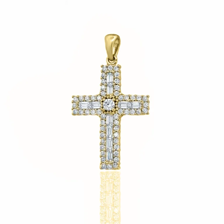 Metrongold χρυσός σταυρός με λευκά ζαφείρια