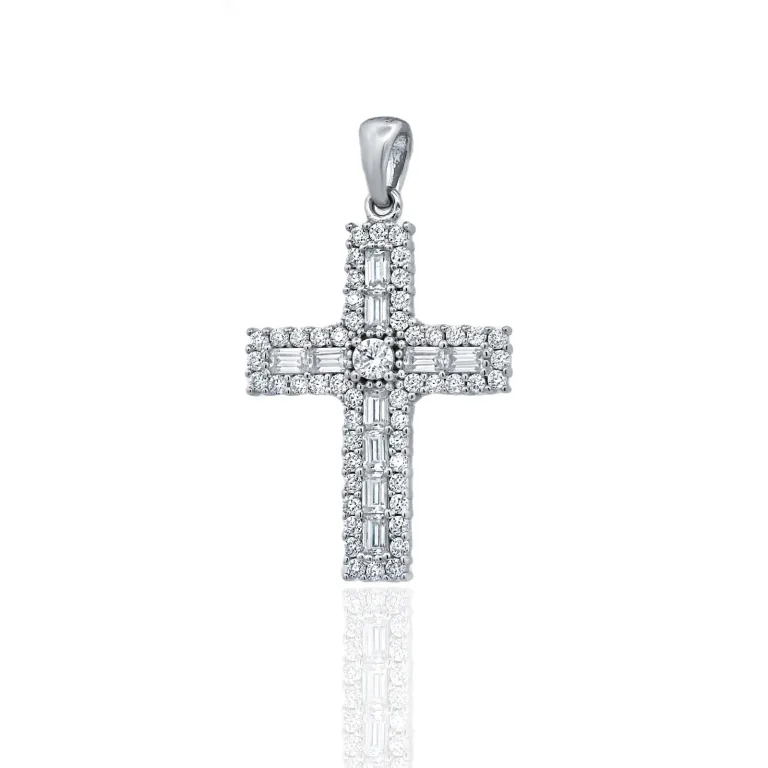 Metrongold λευκόχρυσος σταυρός με λευκά ζαφείρια
