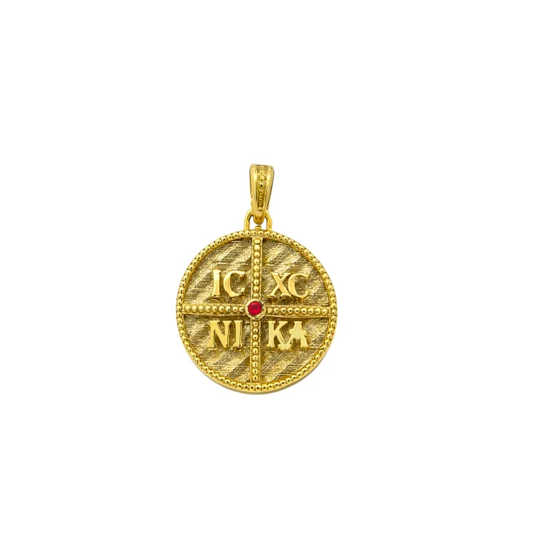 Chriso Stroggylo Konstantinato Fylachto Diplis Opsis K9 me Kokkino kai Lefka Zircon