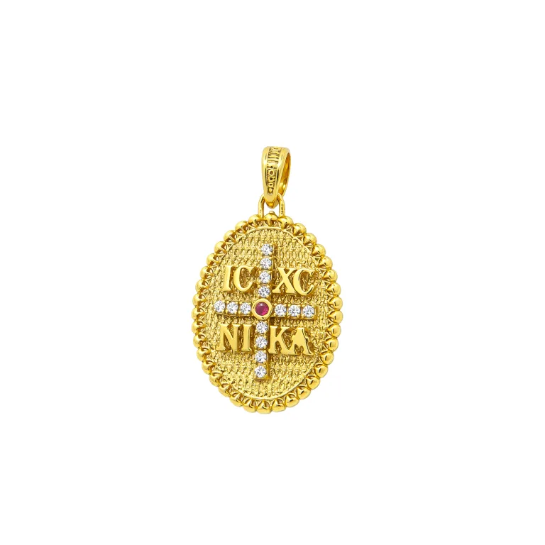 Chriso Oval Konstantinato Fylachto Diplis Opsis K9 me Lefka kai Kokkina Zircon